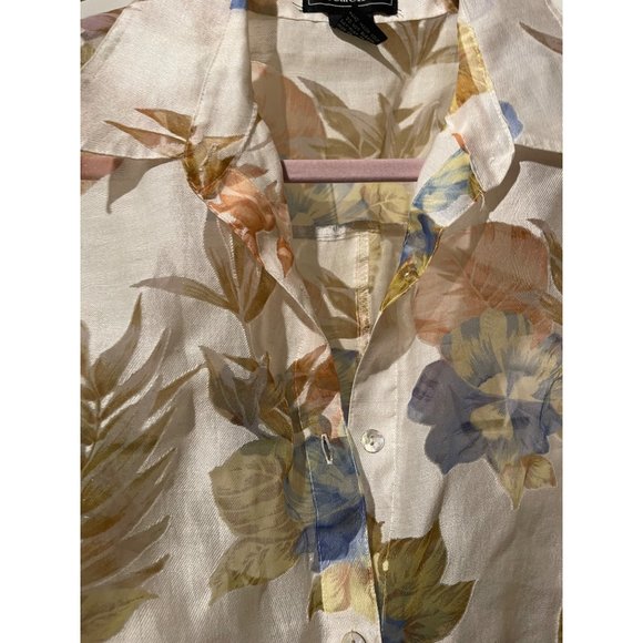 Elementz Sheer Floral Blouse 3/4 Sleeve Button Down Shirt Top Cream Size M - Picture 8 of 12